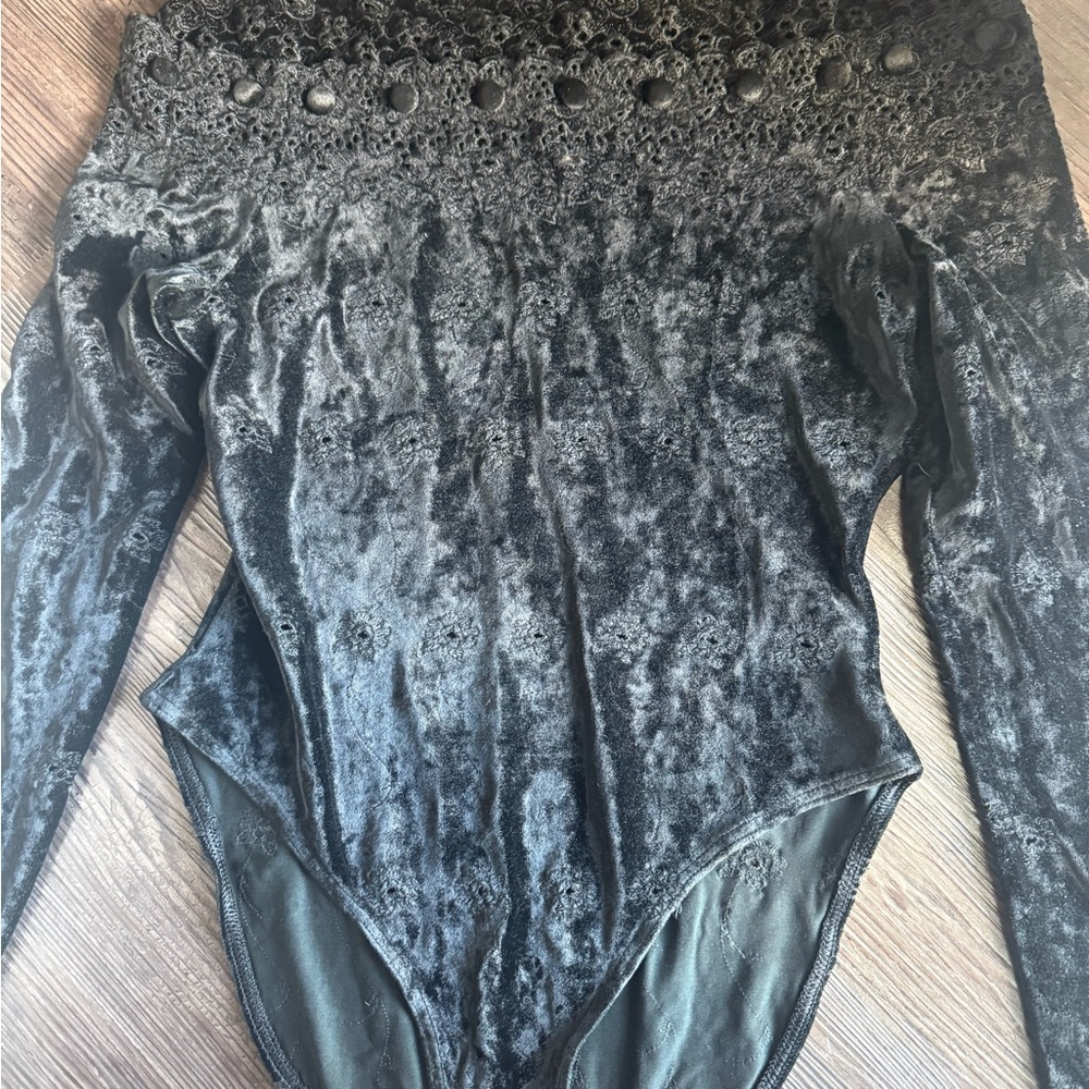 Vintage Etincelle Black Velvet Women's Bodysuit. Made in France.